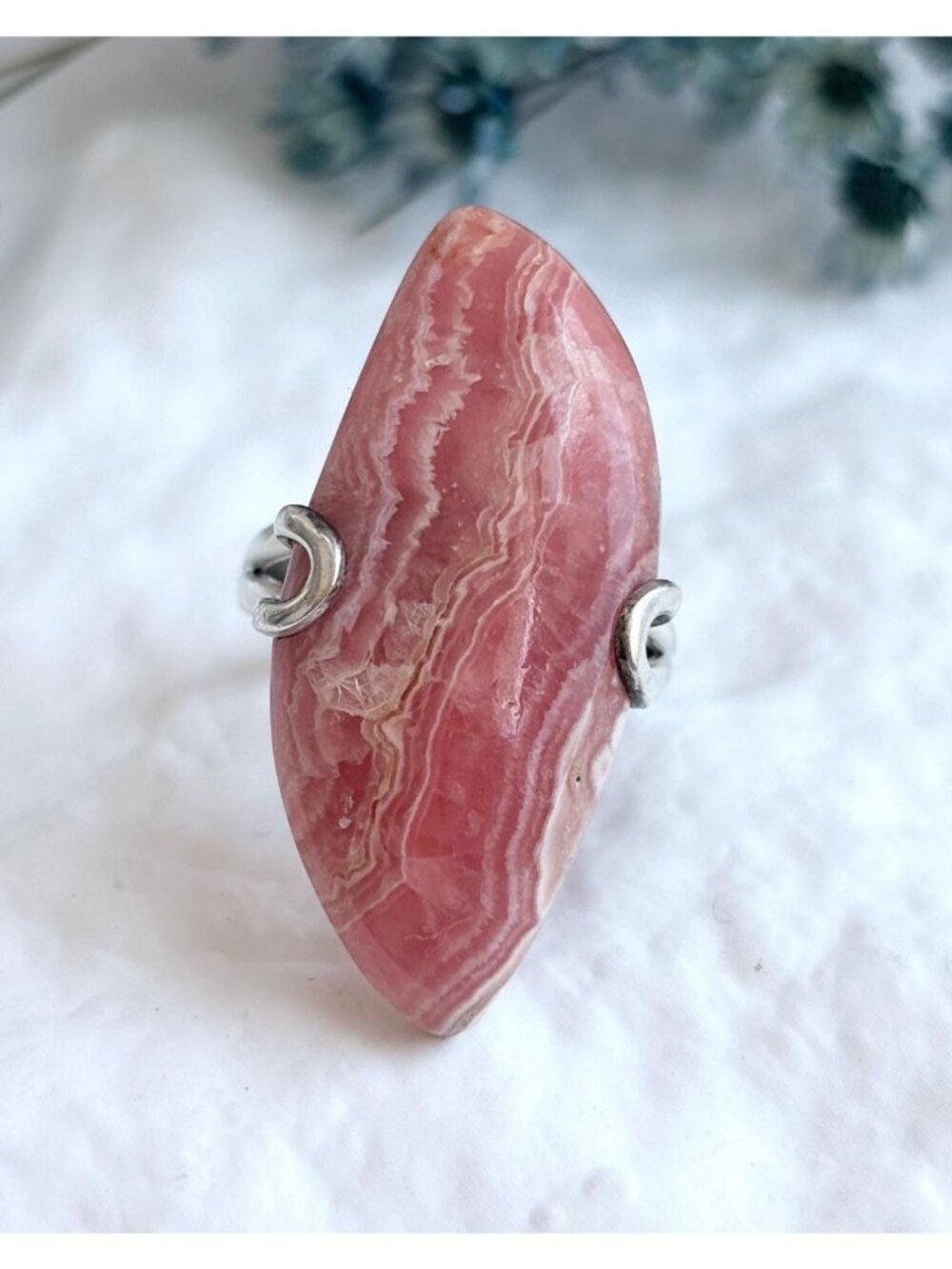 Rhodochrosite Freeform Natural Sterling Silver 925 Vintage Ring - sz 6.75